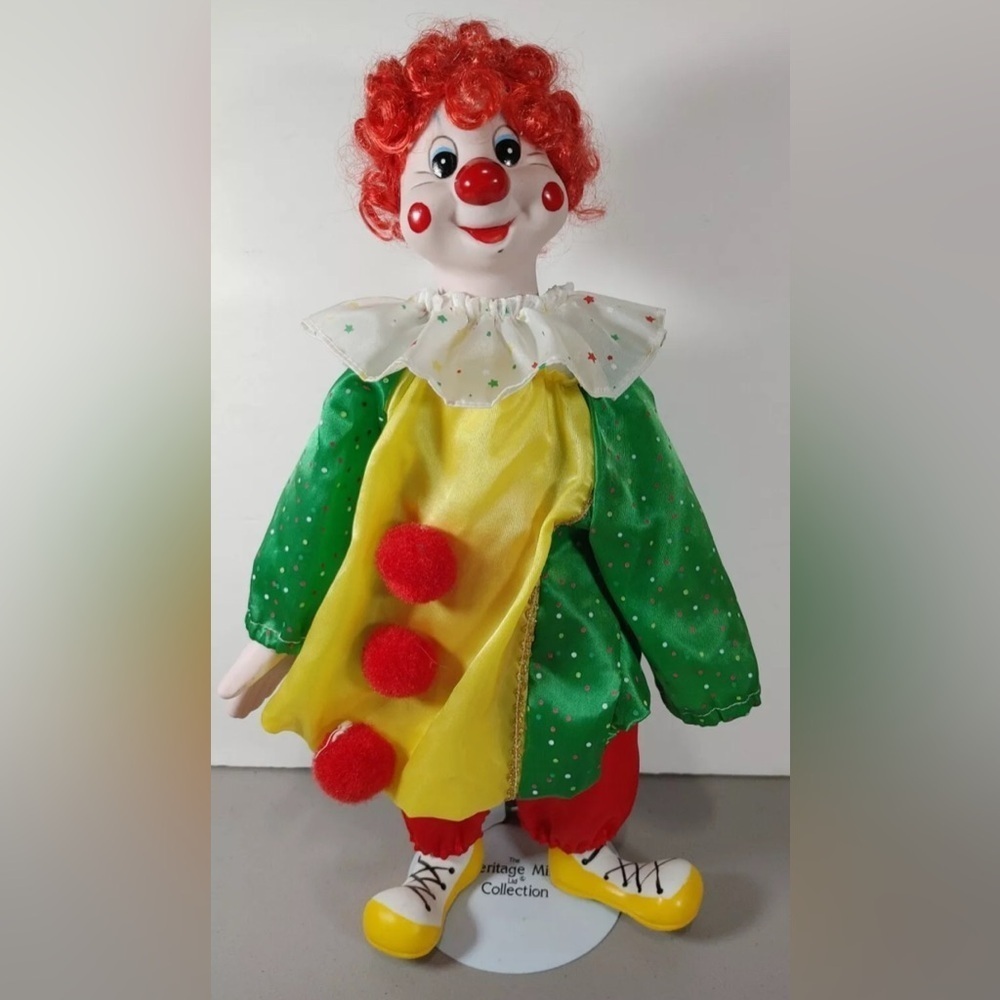 Vintage The Heritage Standing Porcelain Clown Doll Creepy 1989 Decor Scary Kids